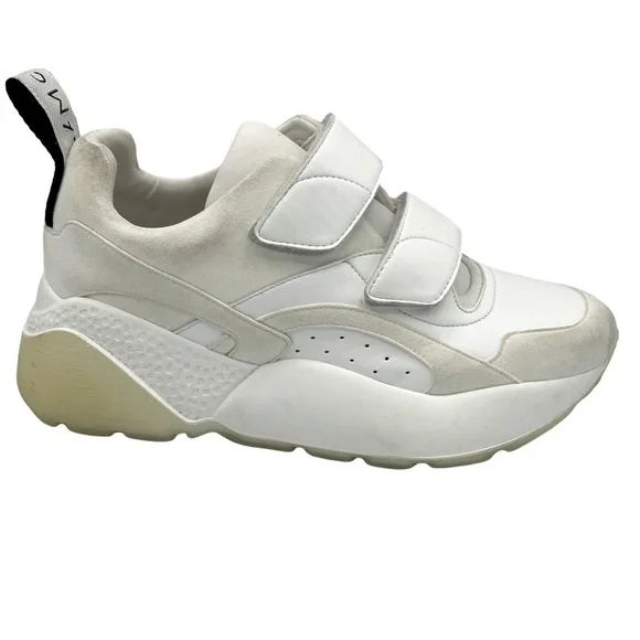 NWOB Stella McCartney White Beige Eclypse Touch Strap Sneakers - Sz 7 - Picture 2 of 7